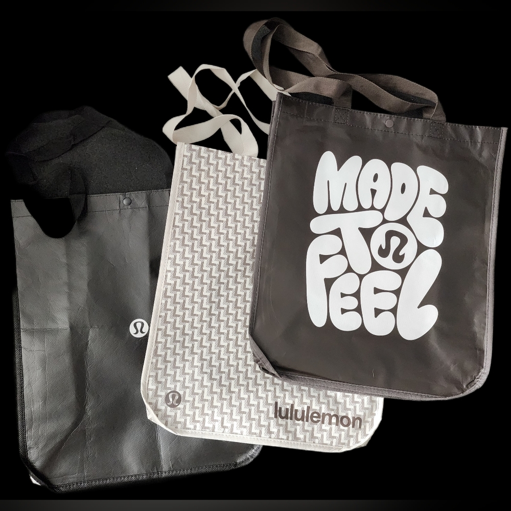 Lot Of 3 Lululemon Large Reusable Shopping Bags 16x14x6"